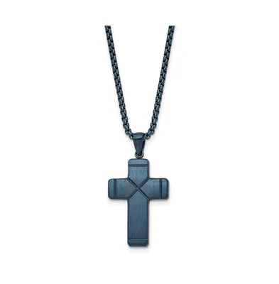 Chisel Brushed Blue Ip-plated Cross Pendant 19.5 inch Box Chain