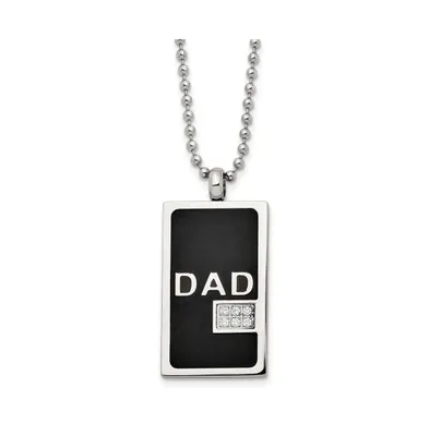 Chisel Black Ip-plated Cz Dad Dog Tag Ball Chain Necklace