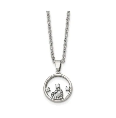 Chisel Polished Circle with Cz and Heart Pendant Cable Chain Necklace