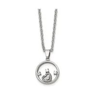Chisel Polished Circle with Cz and Heart Pendant Cable Chain Necklace