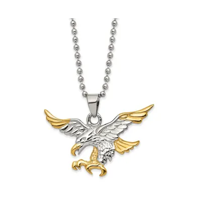 Chisel Polished Yellow Ip-plated Eagle Pendant Ball Chain Necklace