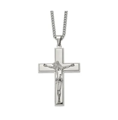 Chisel Polished Crucifix Pendant on a Curb Chain Necklace