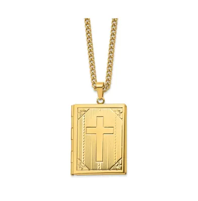 Chisel Yellow Ip-plated Cross Bible Locket Pendant Curb Chain Necklace