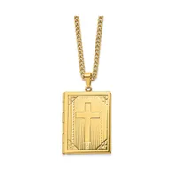 Chisel Yellow Ip-plated Cross Bible Locket Pendant Curb Chain Necklace