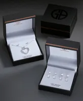 Giani Bernini 2-Pc. Set Cubic Zirconia Open Heart Pendant Necklace & Solitaire Stud Earrings in Sterling Silver, Created for Macy's
