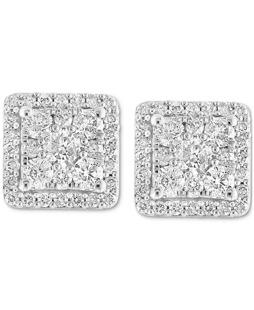 Effy Certified Diamond Square Halo Cluster Stud Earrings (1-3/8 ct. t.w.) in 14k White Gold