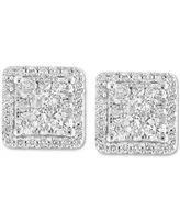 Effy Certified Diamond Square Halo Cluster Stud Earrings (1-3/8 ct. t.w.) in 14k White Gold