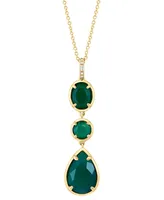 Effy Green Onyx & Diamond Accent Triple Stone 18" Pendant Necklace in 14k Gold