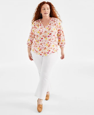 Style & Co Plus Printed Gathered V-Neck Top, Created for Macy's