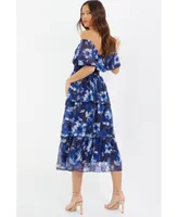 Quiz Women's Chiffon Floral Bardot Tiered Midi Dress
