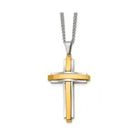 Chisel Polished Yellow Ip-plated Cross Pendant Curb Chain Necklace