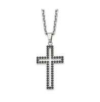 Chisel Polished Black Cz Cutout Cross Pendant Cable Chain Necklace