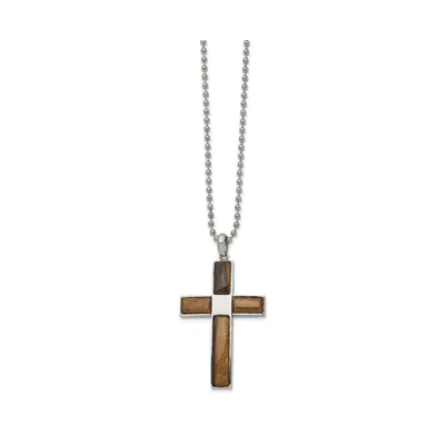 Chisel Tiger's Eye Cross Pendant Ball Chain Necklace