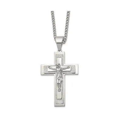 Chisel Polished Laser-cut Crucifix Pendant on a Curb Chain Necklace