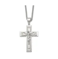 Chisel Polished Laser-cut Crucifix Pendant on a Curb Chain Necklace