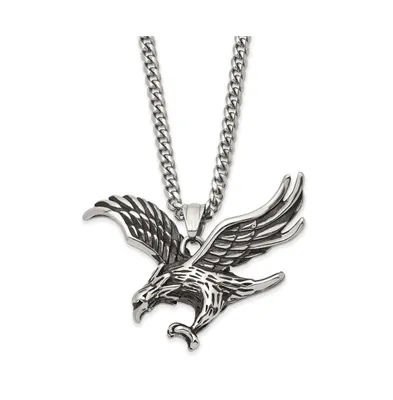 Chisel Antiqued and Polished Eagle Pendant on a Curb Chain Necklace