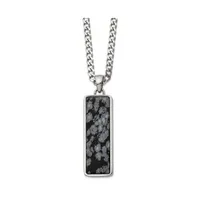 Chisel Alabaster Stone Inlay Rectangle Pendant Curb Chain Necklace