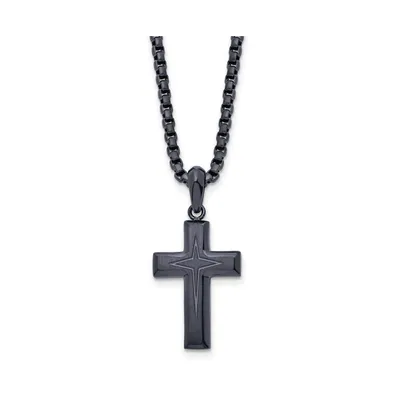Chisel Brushed Dark Grey Ip-plated Cross Pendant Box Chain Necklace