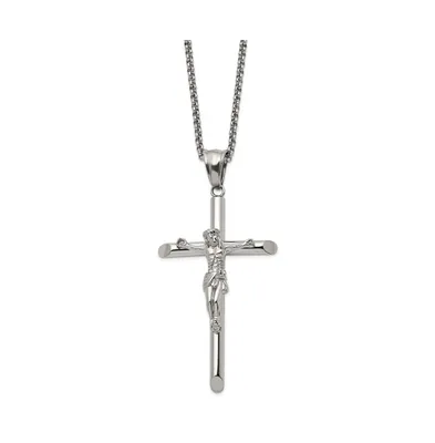 Chisel Polished Large Crucifix Pendant on a Box Chain Necklace