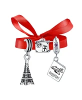 Bling Jewelry France Set -Paris Eiffel Tower Landmark Vacation Dangle Charm Bead For Women For Sterling Silver Fits European Bracelet