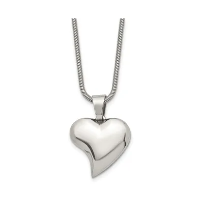 Chisel Polished Heart Pendant on a 18 inch Snake Chain Necklace