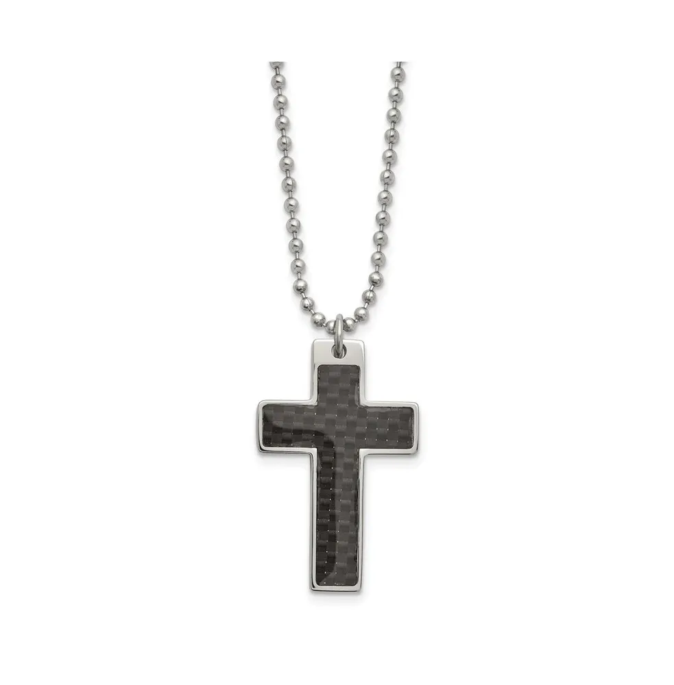Chisel Carbon Fiber Inlay Cross Pendant Ball Chain Necklace