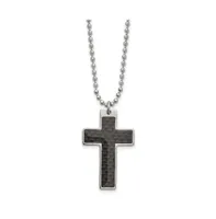 Chisel Carbon Fiber Inlay Cross Pendant Ball Chain Necklace