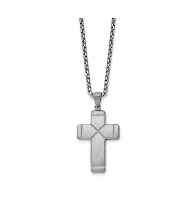 Chisel Brushed Cross Pendant 19.5 inch Box Chain Necklace