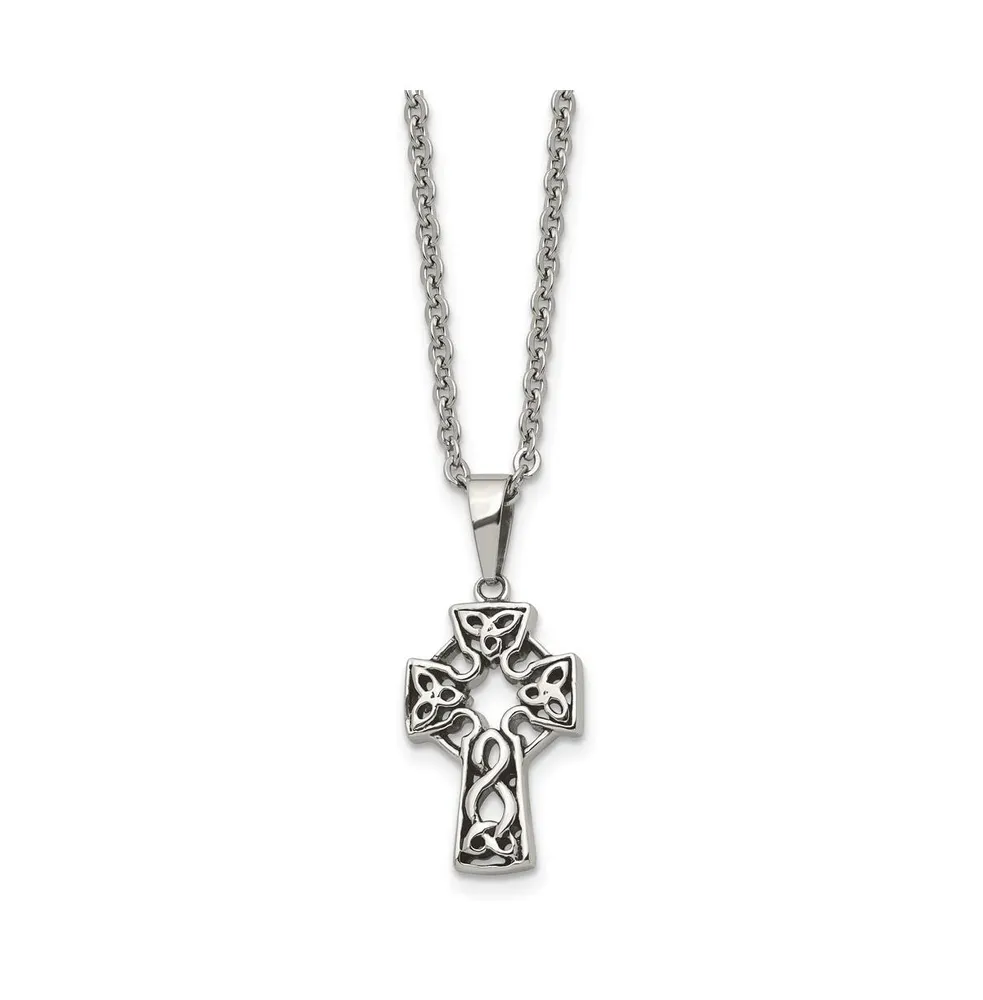 Chisel Antiqued and Brushed Celtic Cross Pendant Cable Chain Necklace