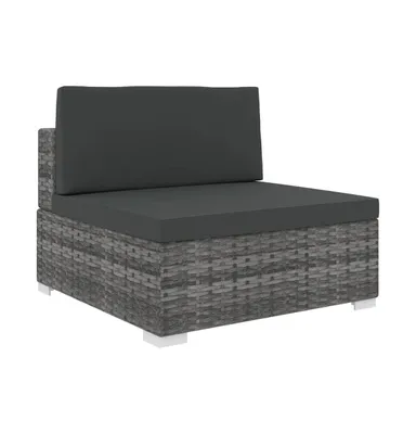 Sectional Middle Seat with Cushions Poly Rattan Gray