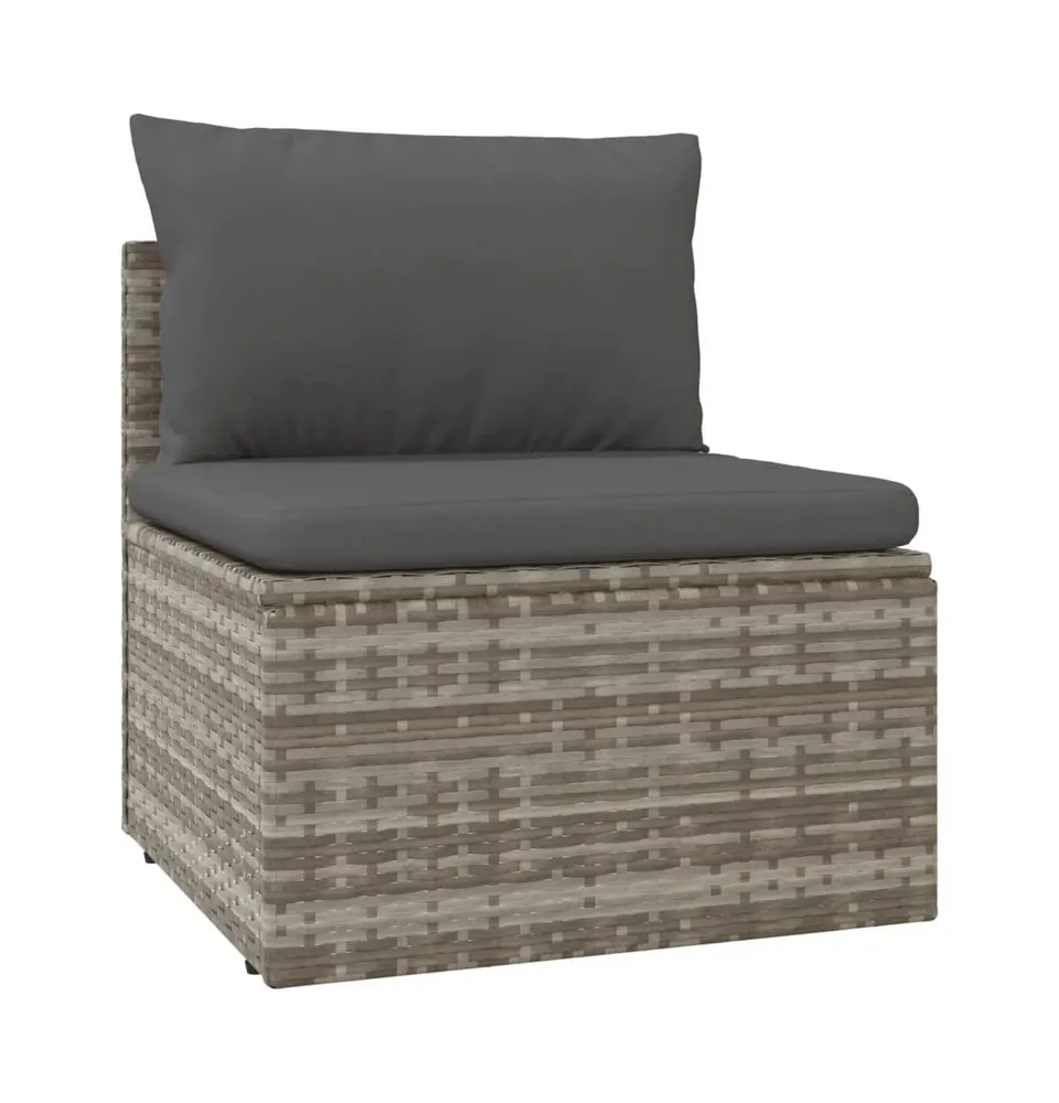 Patio Middle Sofa with Cushion Gray 22.4"x22.4"x22" Poly Rattan