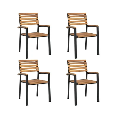 Stackable Patio Chairs 4 pcs Solid Wood Acacia and Metal