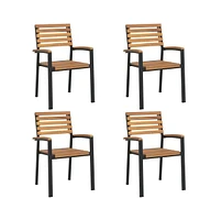 Stackable Patio Chairs 4 pcs Solid Wood Acacia and Metal