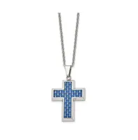 Chisel Blue Carbon Fiber Inlay Cross Pendant Cable Chain Necklace