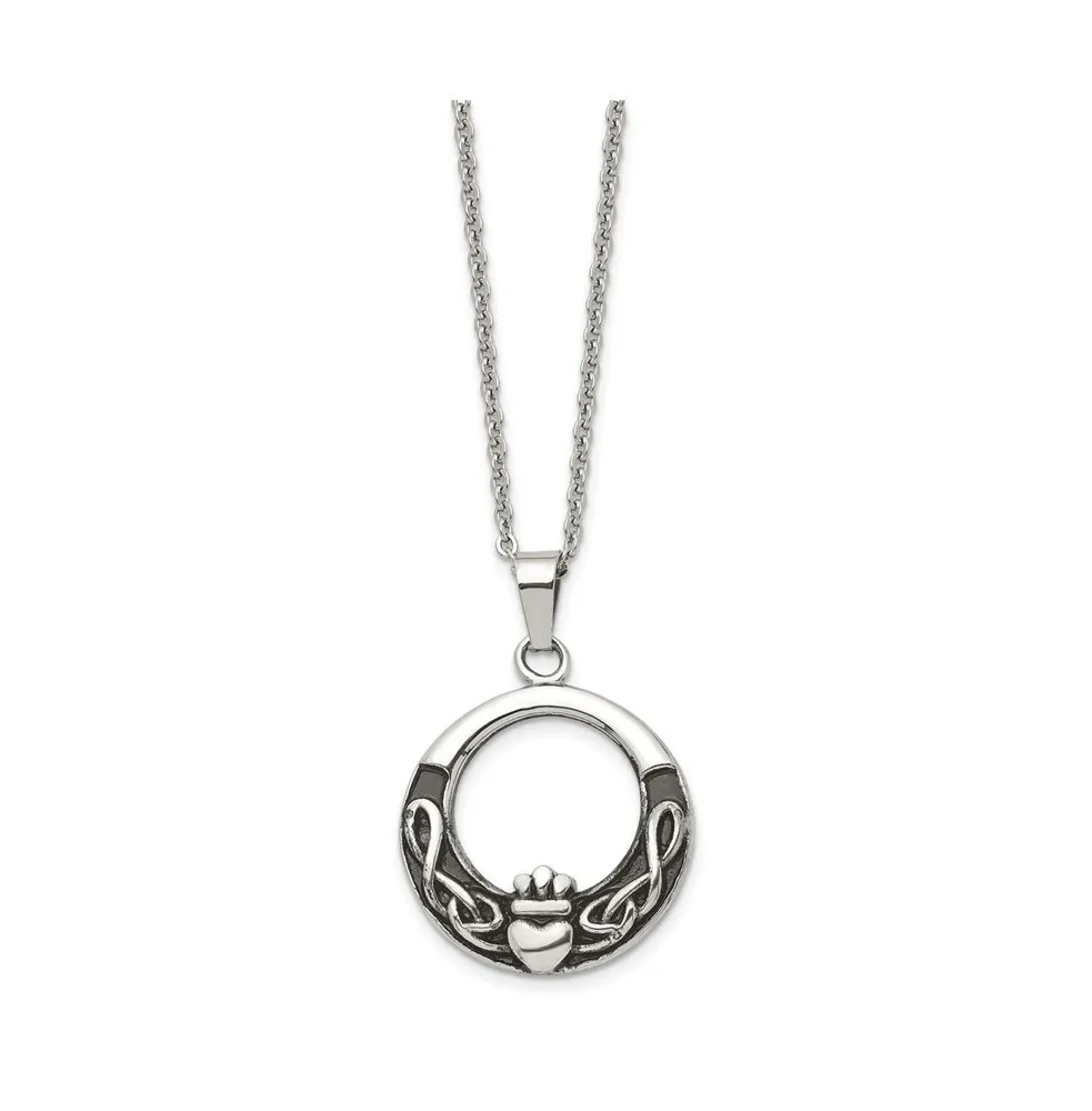 Chisel Antiqued Claddagh Pendant Cable Chain Necklace