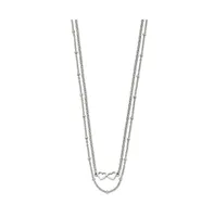 Chisel Polished Double Hearts on 18 inch 2-Strand Cable Chain Necklace