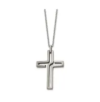 Chisel Brushed and Antiqued Cut-out Design Cross Pendant Cable Chain Necklace