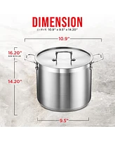 Stockpot – 12 Quart – Brushed Stainless Steel – Heavy Duty Induction Pot with Lid and Riveted Handles – For Soup, Seafood,