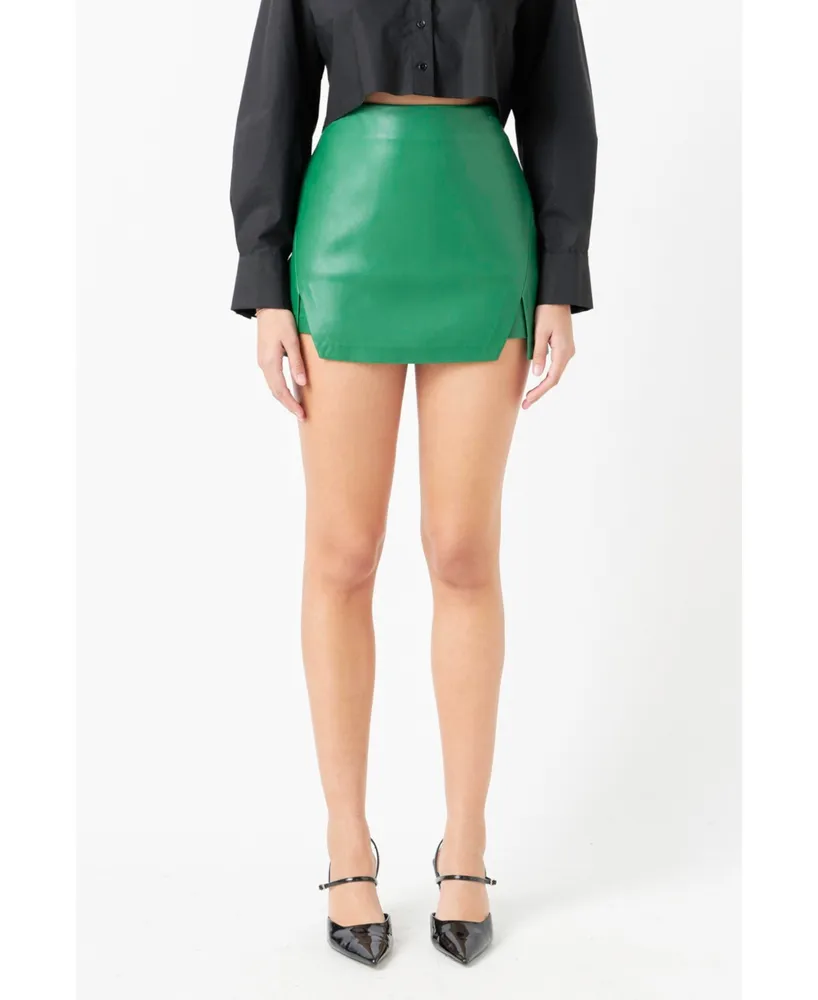 Women's Leather Front Slits Skort