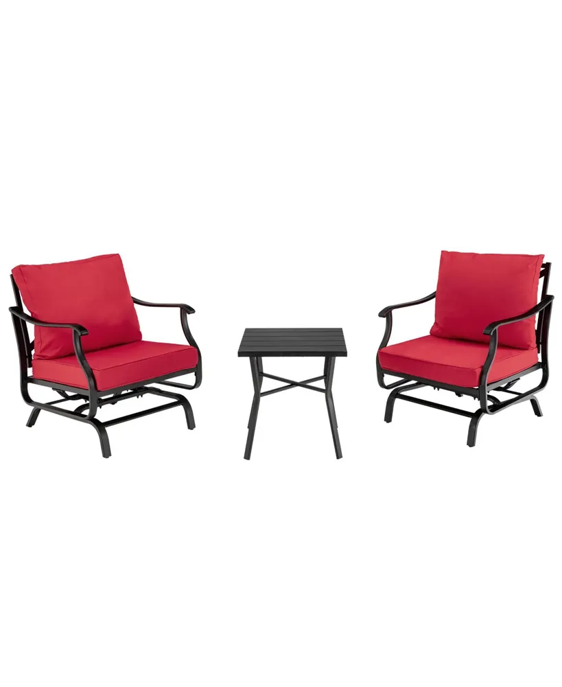 3 Piece Patio Rocking Chair Set with Coffee Table-Red