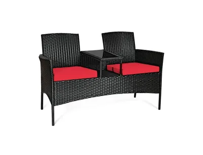 Wicker Patio Conversation Furniture Set with Removable Cushions and Table