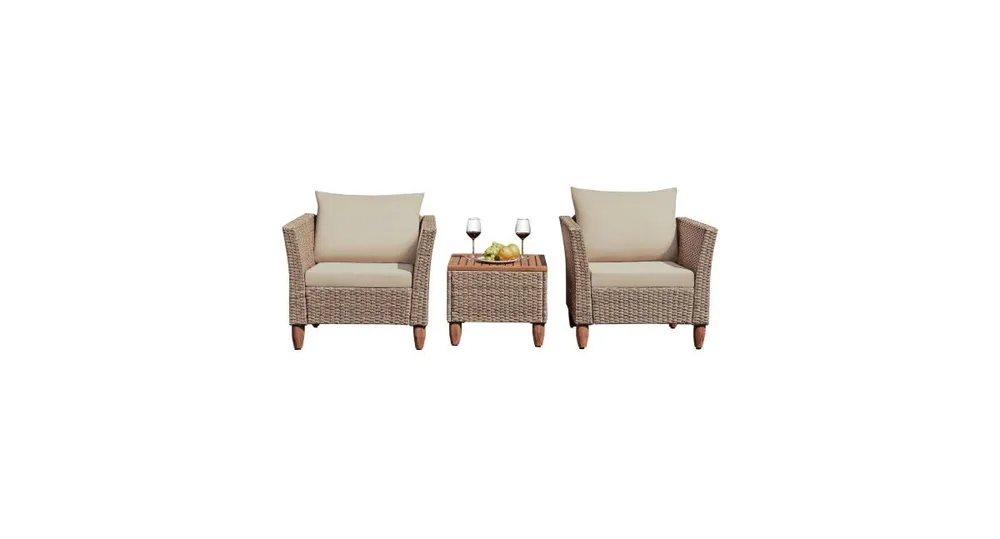 3 Pieces Patio Rattan Furniture Set with Washable Cushion for Yard Porch