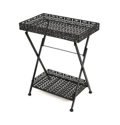 Folding Tea Table Vintage like Style Metal 22.8"x13.8"x28.3" Black