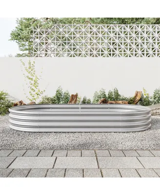 Raised Garden Bed Outdoor, Oval Large Metal Raised Planter Bed for Plants, Vegetables, and Flowers - Silver