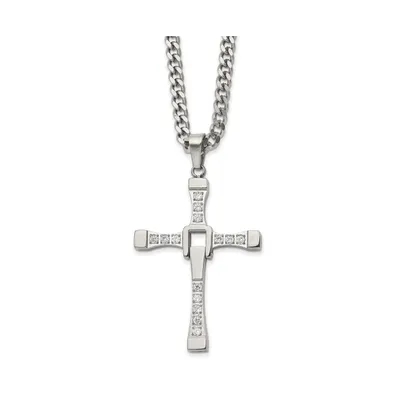 Chisel Cz Moveable Cross Pendant 2 inch Extension Cable Chain Necklace