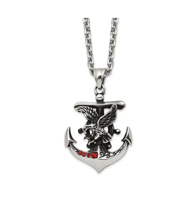 Chisel and Antiqued Red Crystal Eagle on Anchor Pendant Cable Chain