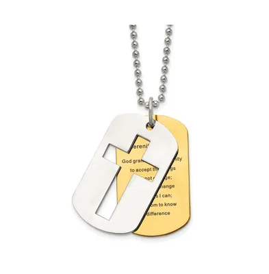 Chisel Cross Serenity Prayer Dog Tag Ball Chain Necklace