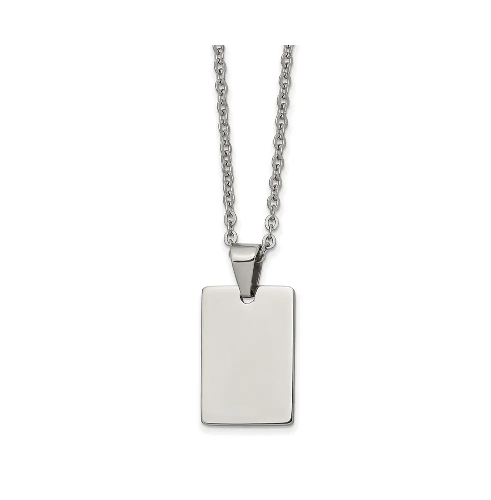 Chisel Polished Rectangle Dog Tag on a 18 inch Cable Chain Necklace