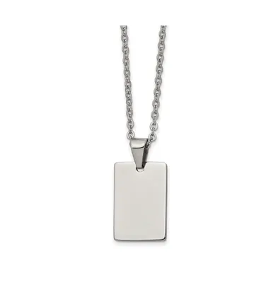 Chisel Polished Rectangle Dog Tag on a 18 inch Cable Chain Necklace