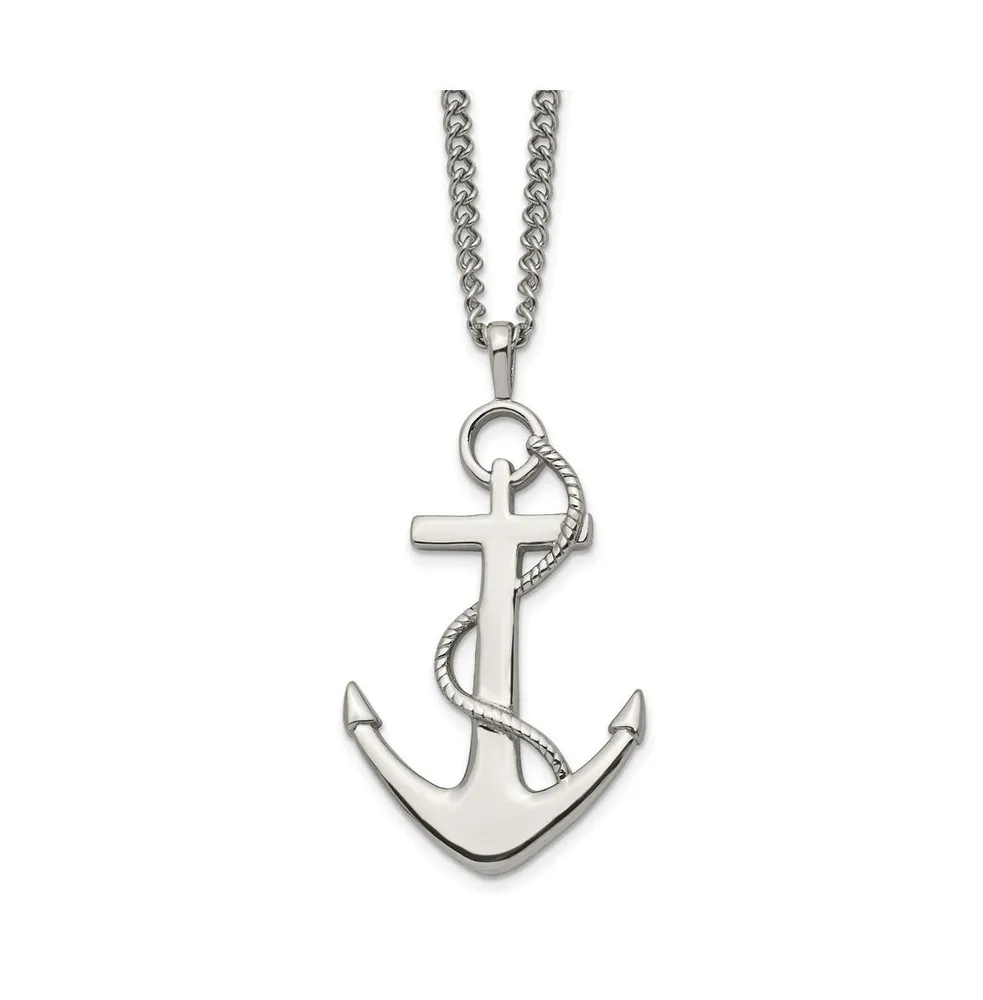 Chisel Polished Anchor Pendant on a Curb Chain Necklace